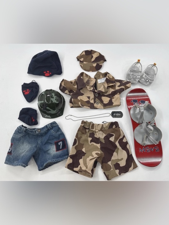 Build-A-Bear Workshop Other - Build A Bear Camo Snowboard Clothing Lot Shoes Hat Helmet Gloves Military BABW
